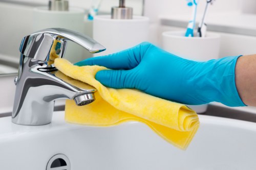 Professional cleaners handling deep cleaning tasks in a modern E14 flat
